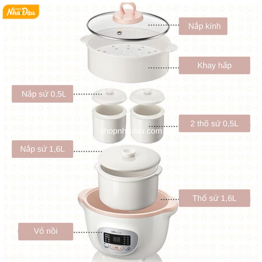 NỒI NẤU CHÁO BEAR 1,6L CHÍNH HÃNG - NỒI NẤU CHÁO CHẬM NẤU CÁCH THỦY BEAR 1,6L - Ảnh 8