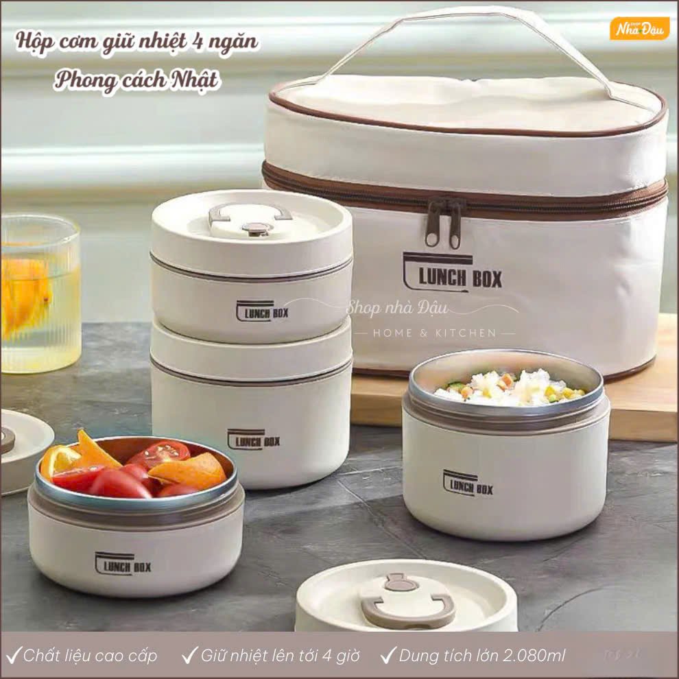 Hộp cơm giữ nhiệt văn phòng 4 ngăn phong cách Nhật